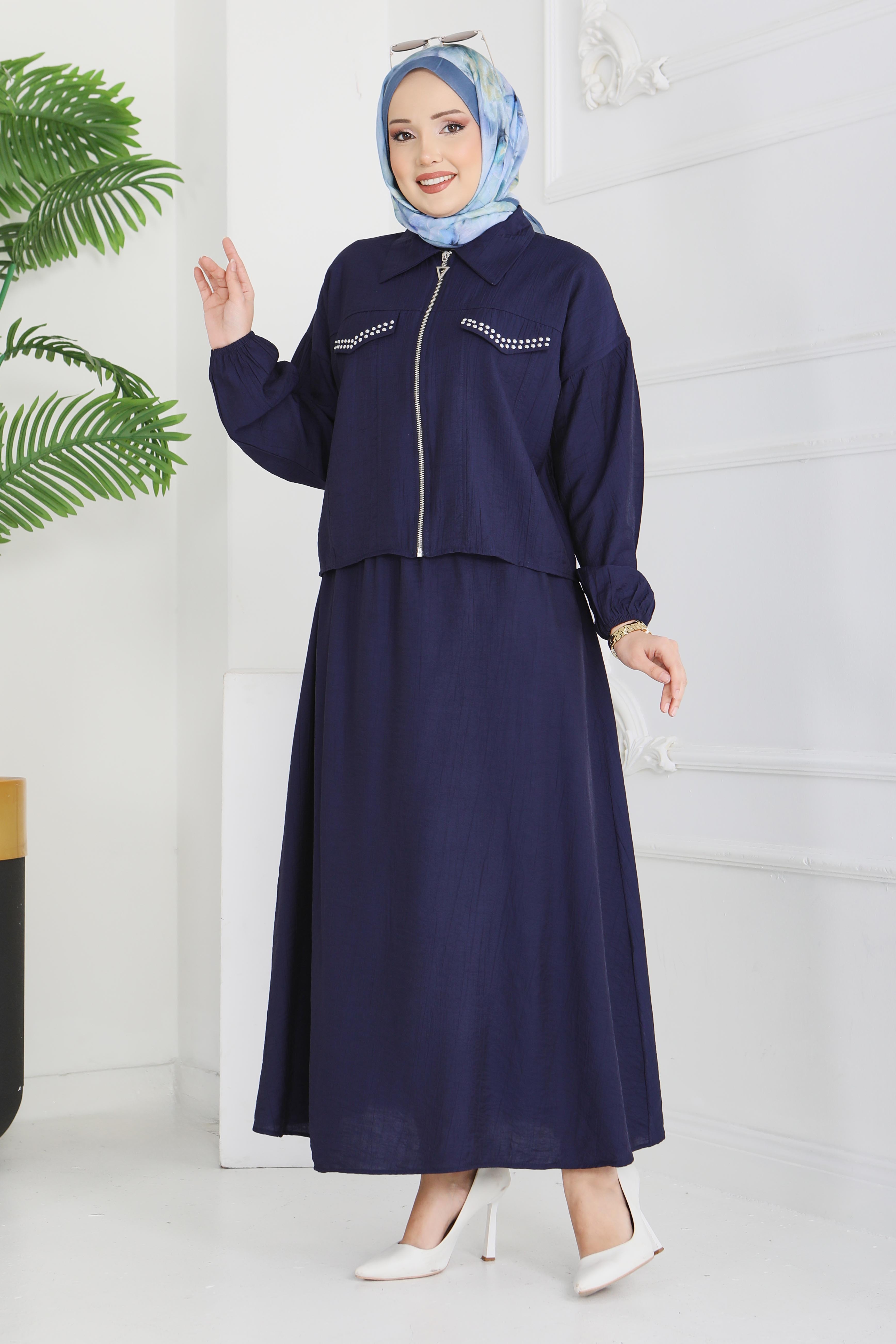 Fermuarlı Droplu İkili Takım - 28220-LACIVERT - 2