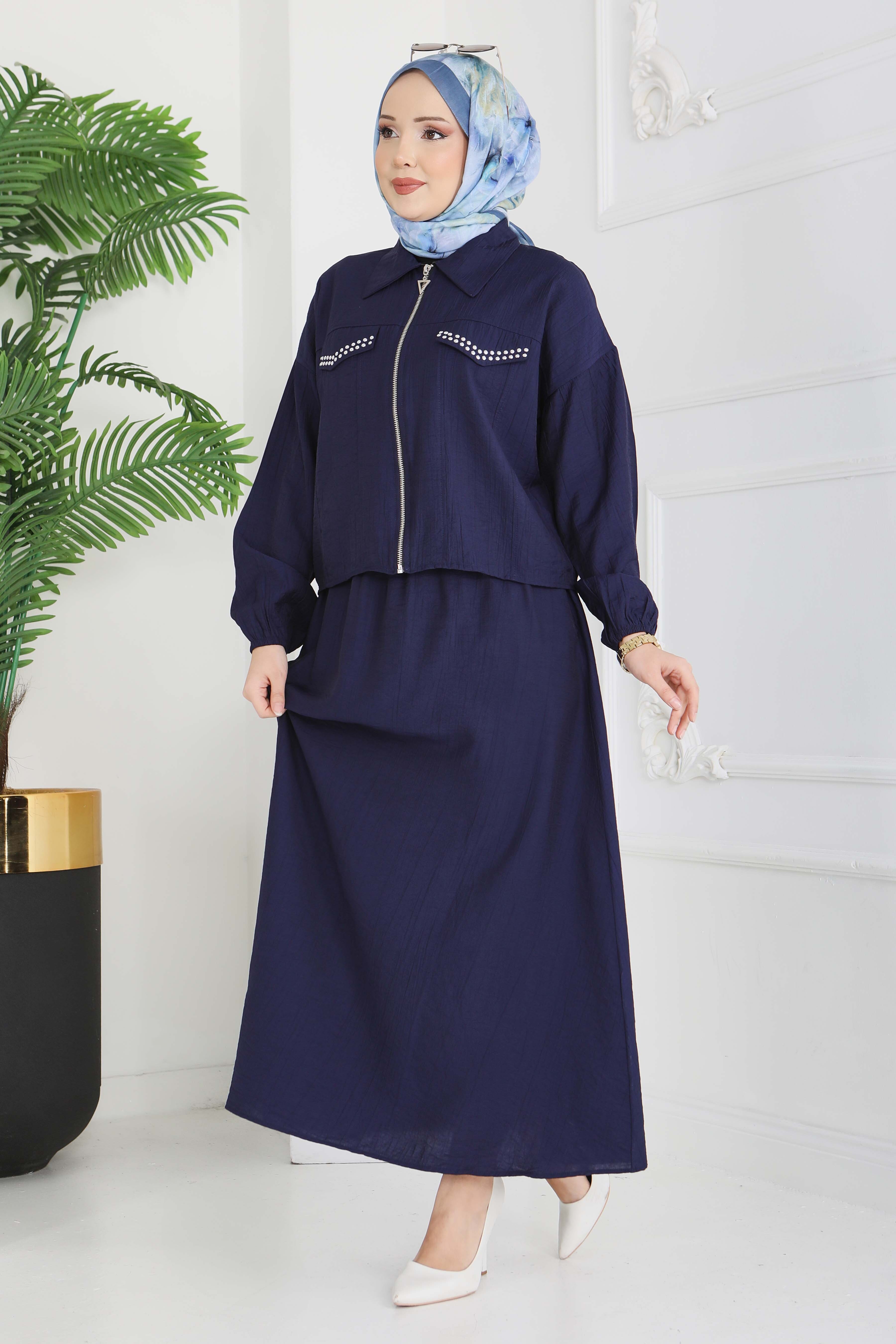 Fermuarlı Droplu İkili Takım - 28220-LACIVERT - 4