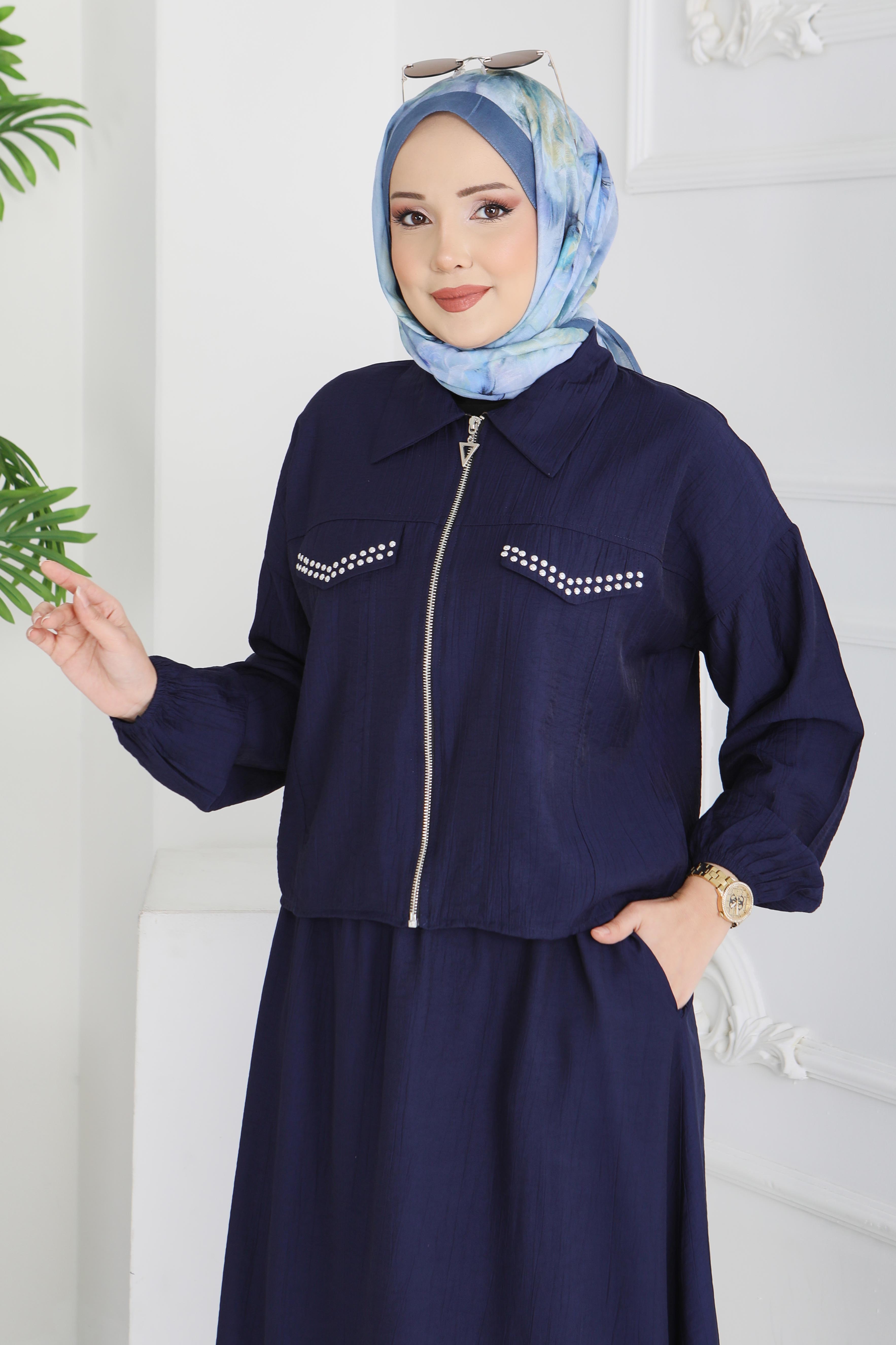 Fermuarlı Droplu İkili Takım - 28220-LACIVERT - 5