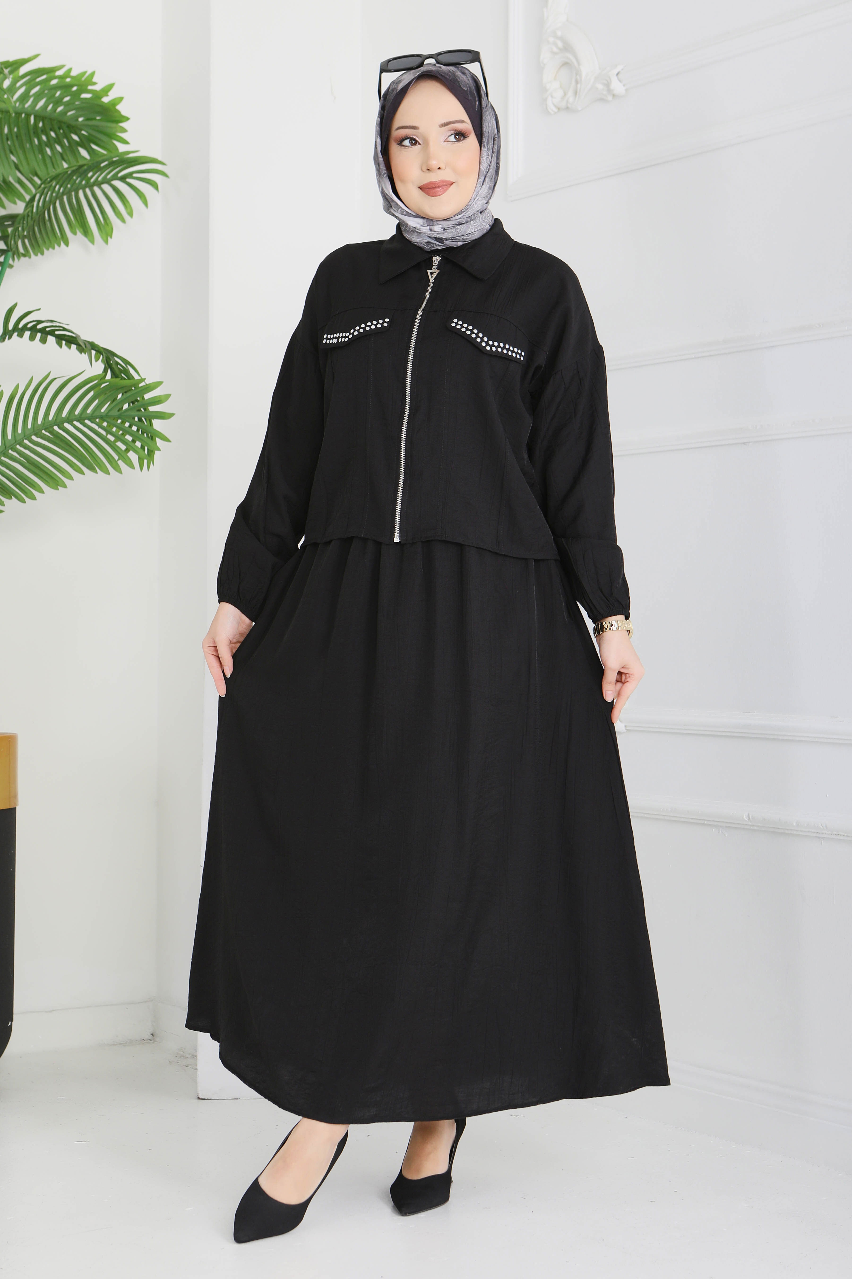 Fermuarlı Droplu İkili Takım - 28220-SIYAH - 4