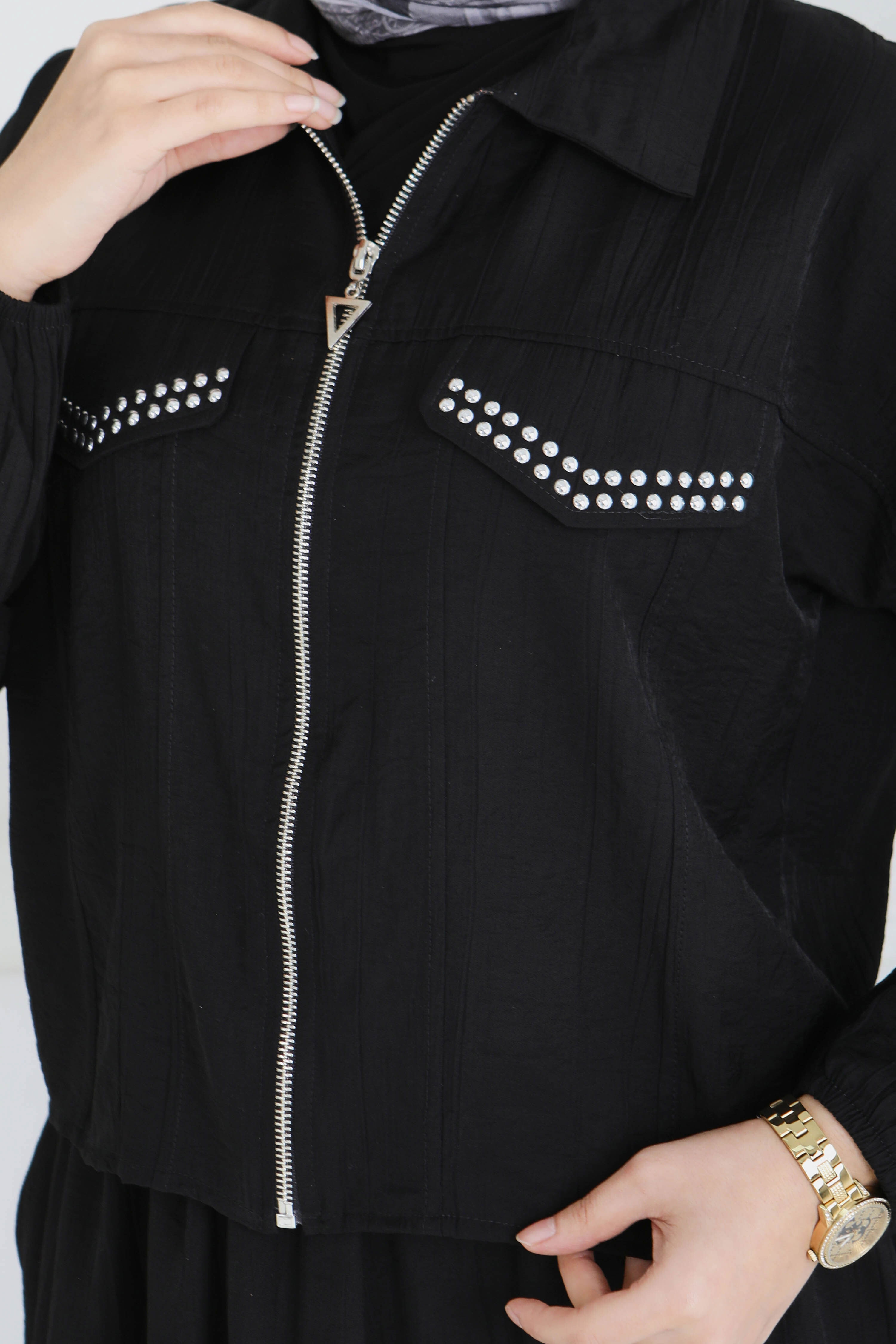 Fermuarlı Droplu İkili Takım - 28220-SIYAH - 5