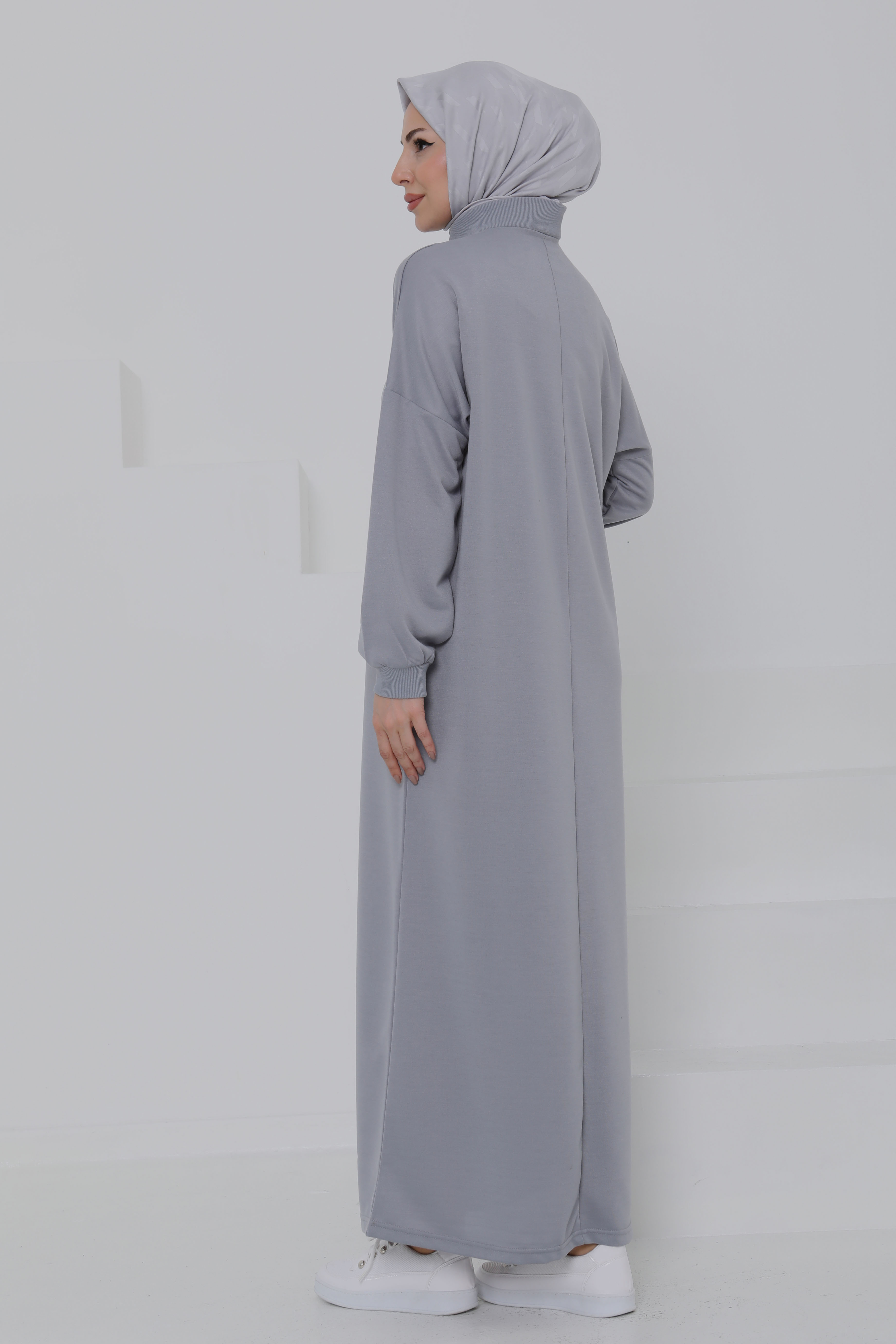 Fermuarlı Elbise Gri - 27046 - 6