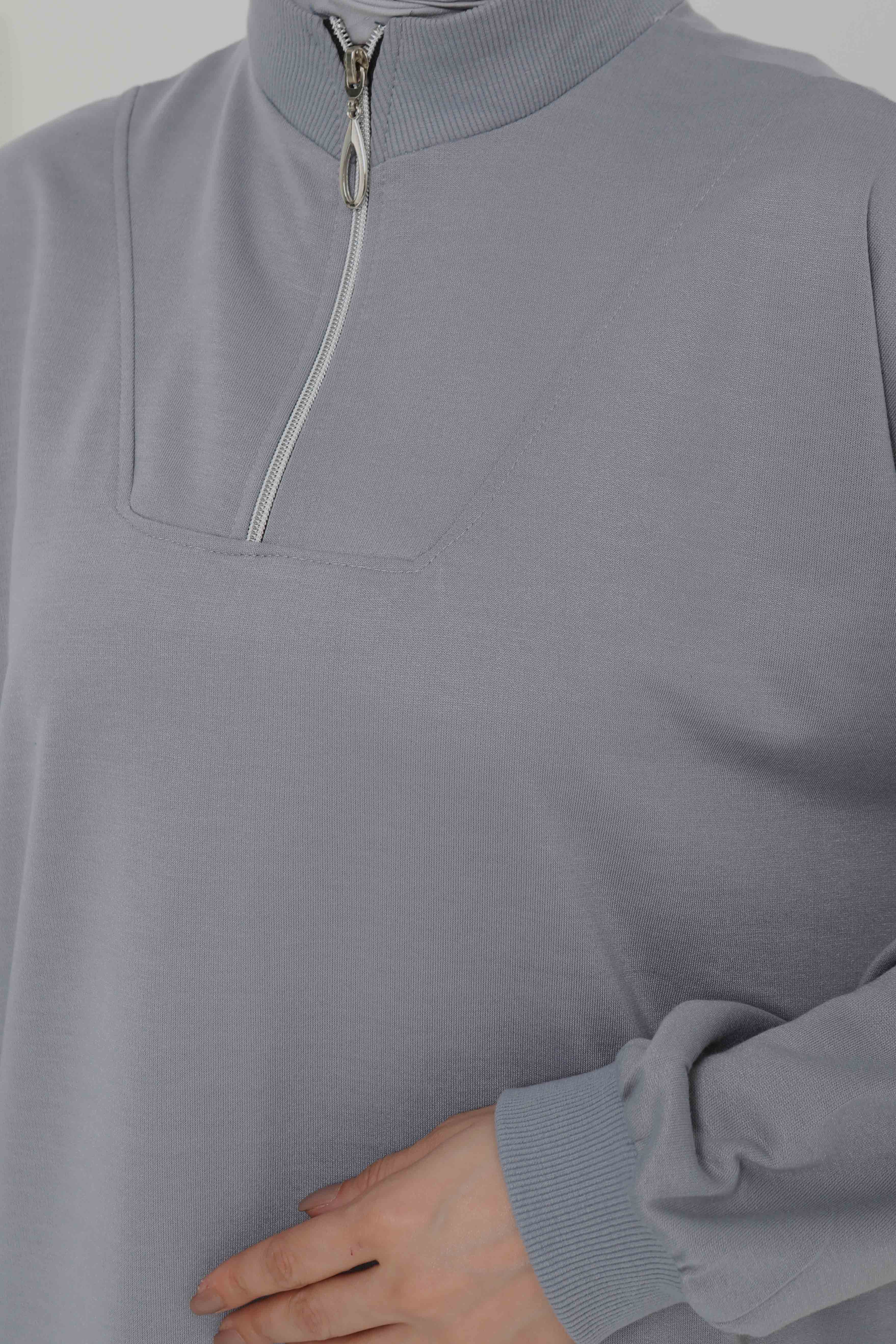 Fermuarlı Elbise Gri - 27046 - 7