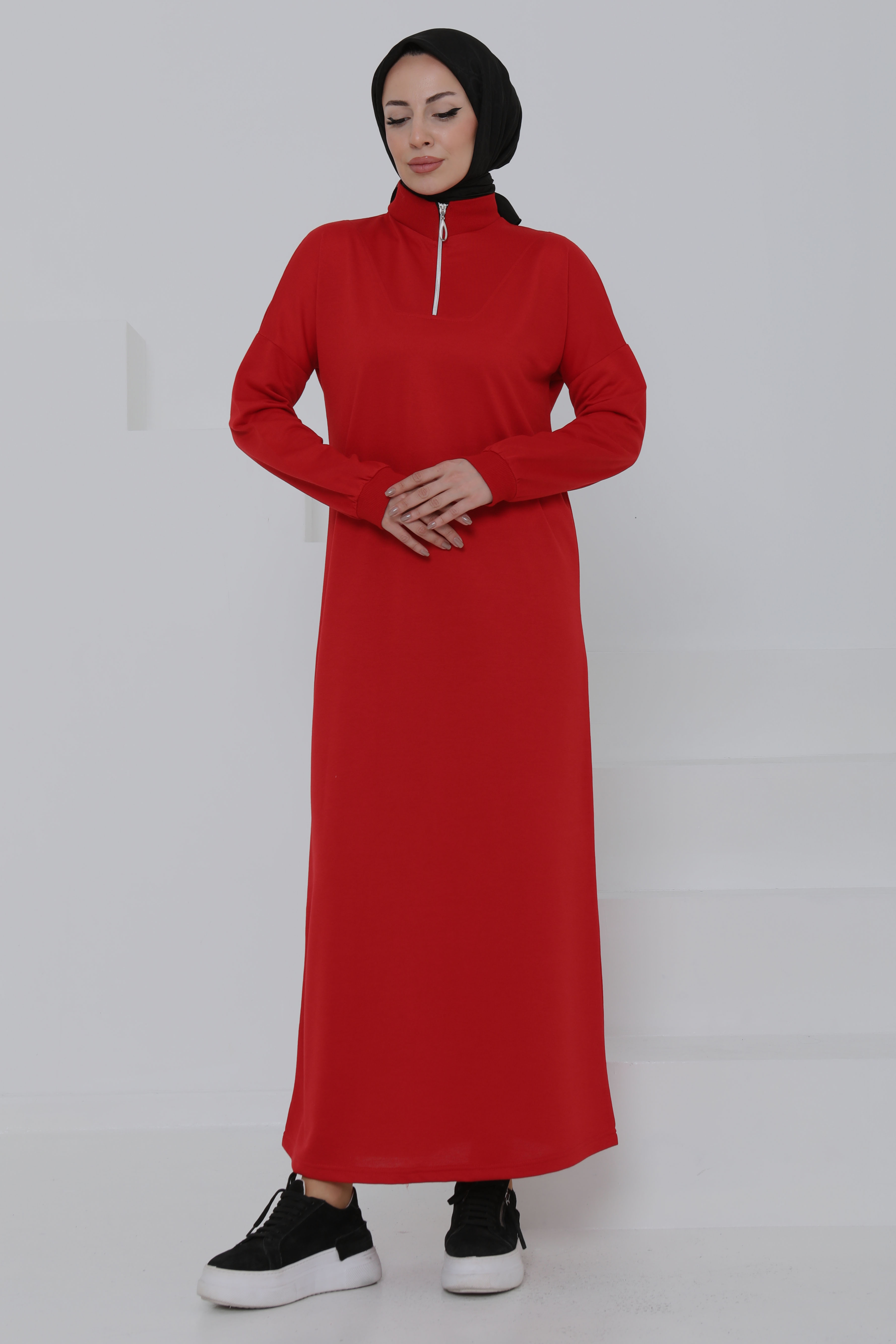 Fermuarlı Elbise Kirmizi - 27046 - 1