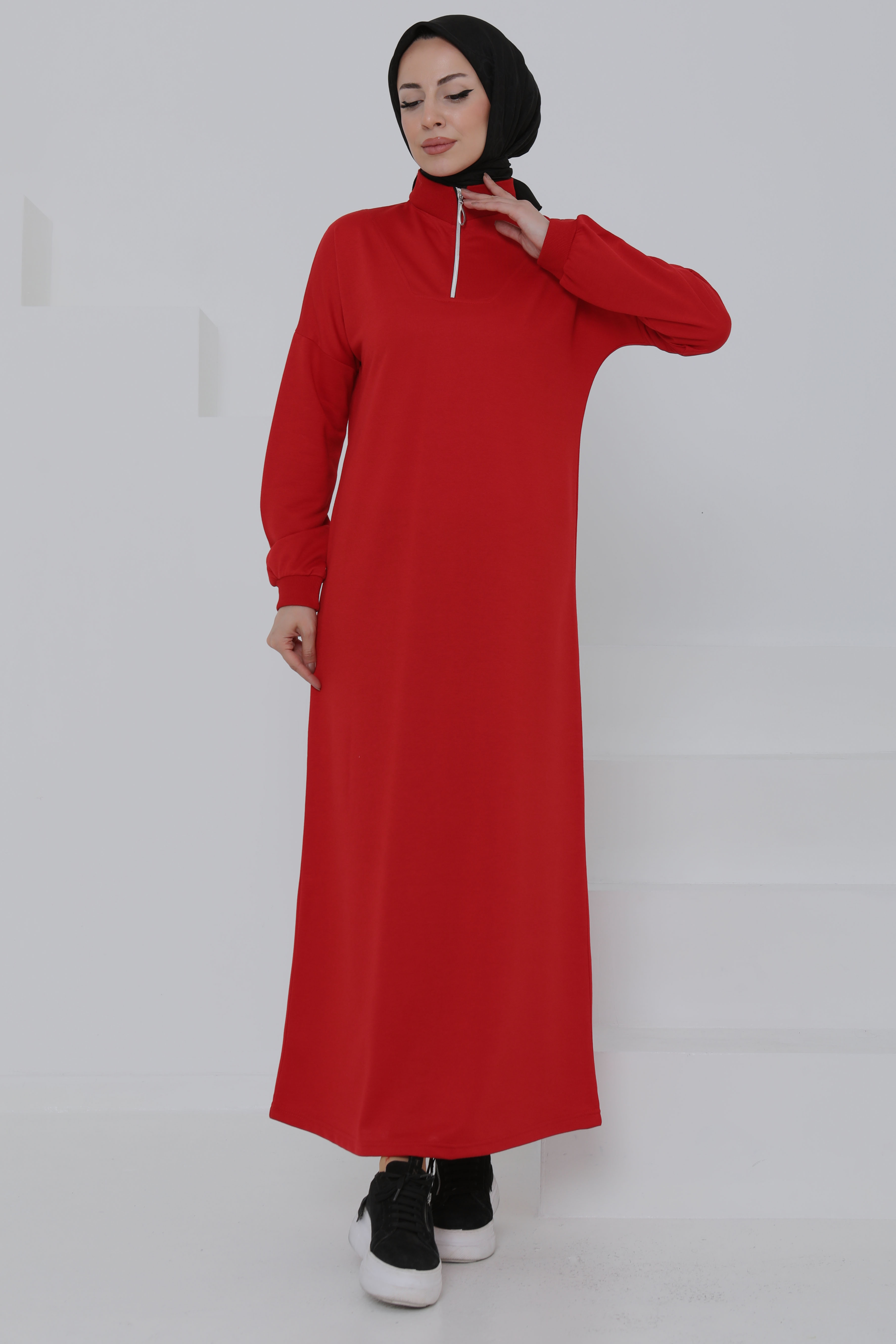 Fermuarlı Elbise Kirmizi - 27046 - 2