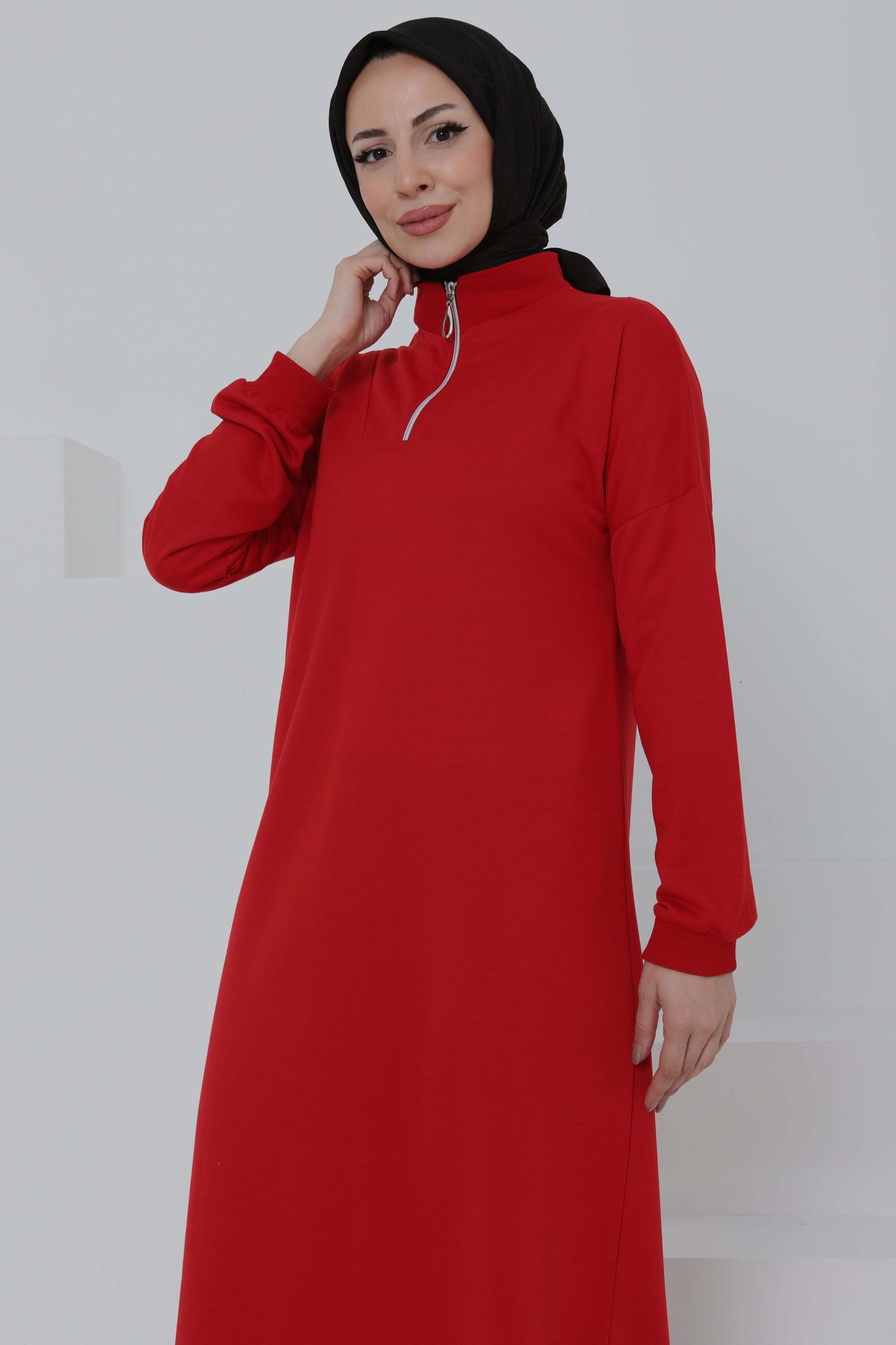 Fermuarlı Elbise Kirmizi - 27046 - 3