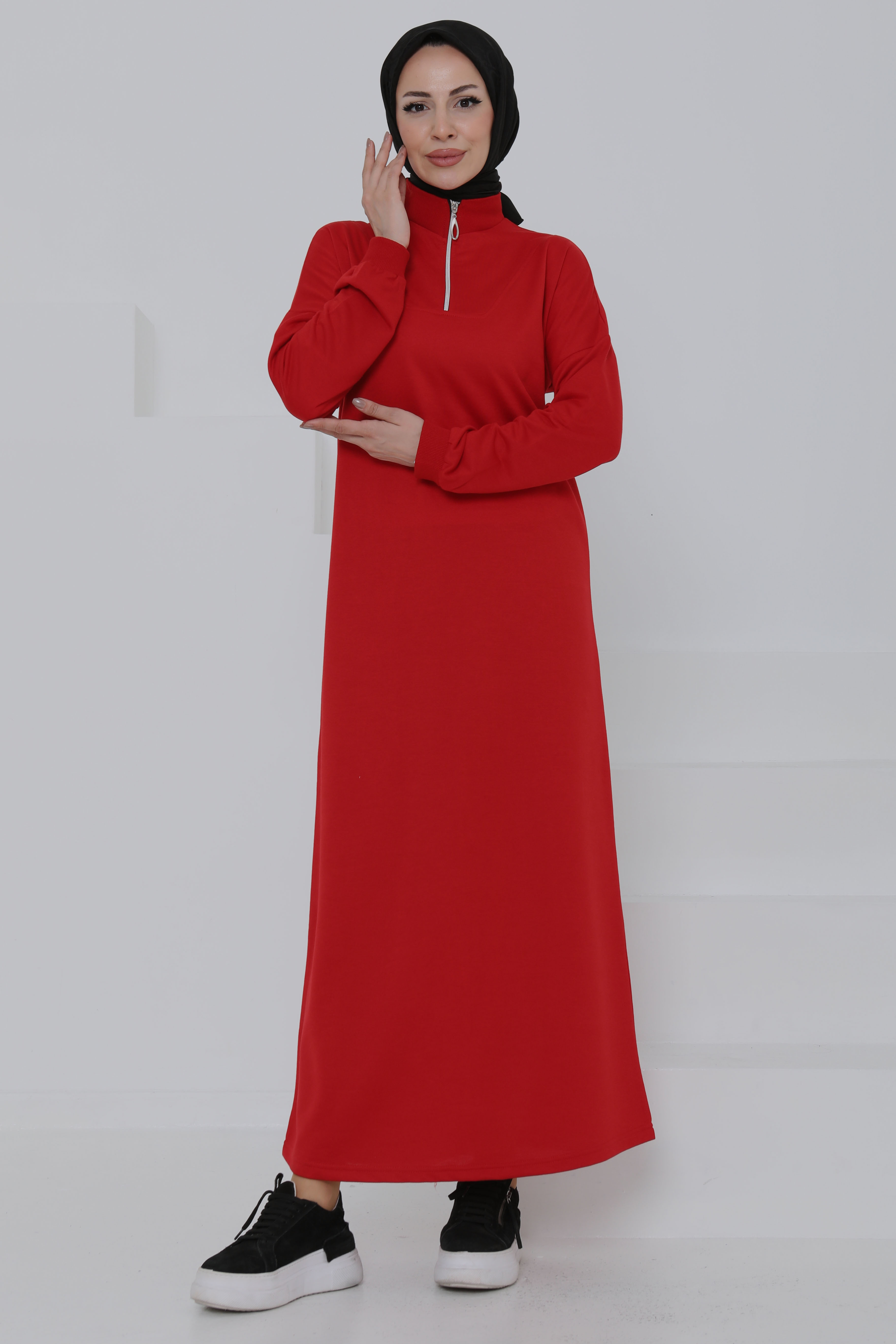 Fermuarlı Elbise Kirmizi - 27046 - 4