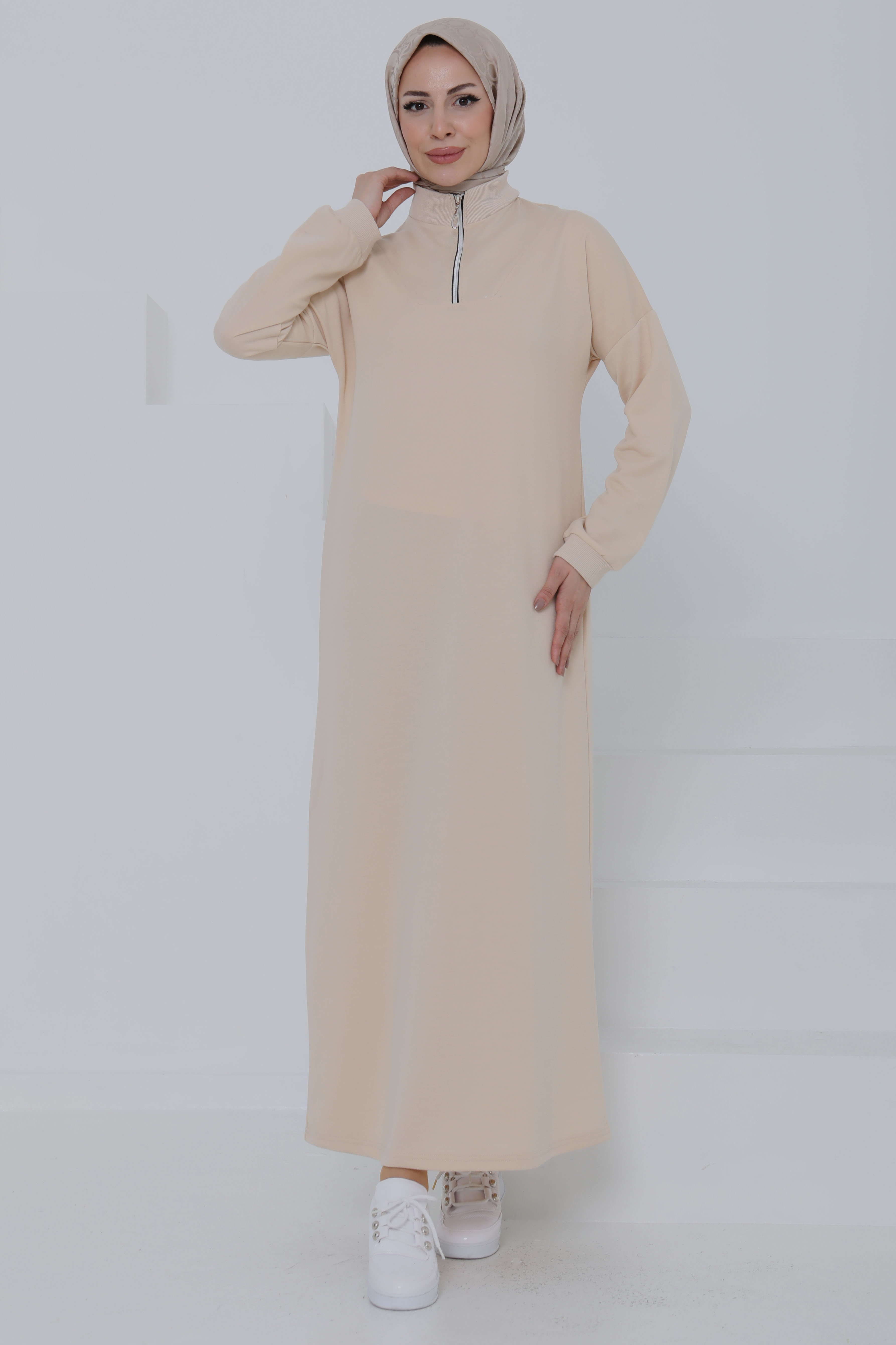 Fermuarlı Elbise Taş - 27046 - 1