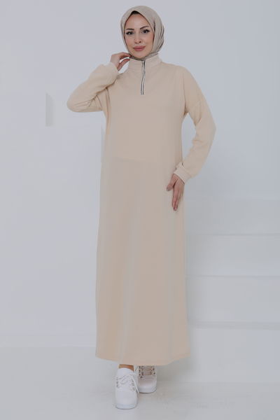 Fermuarlı Elbise Taş - 27046 