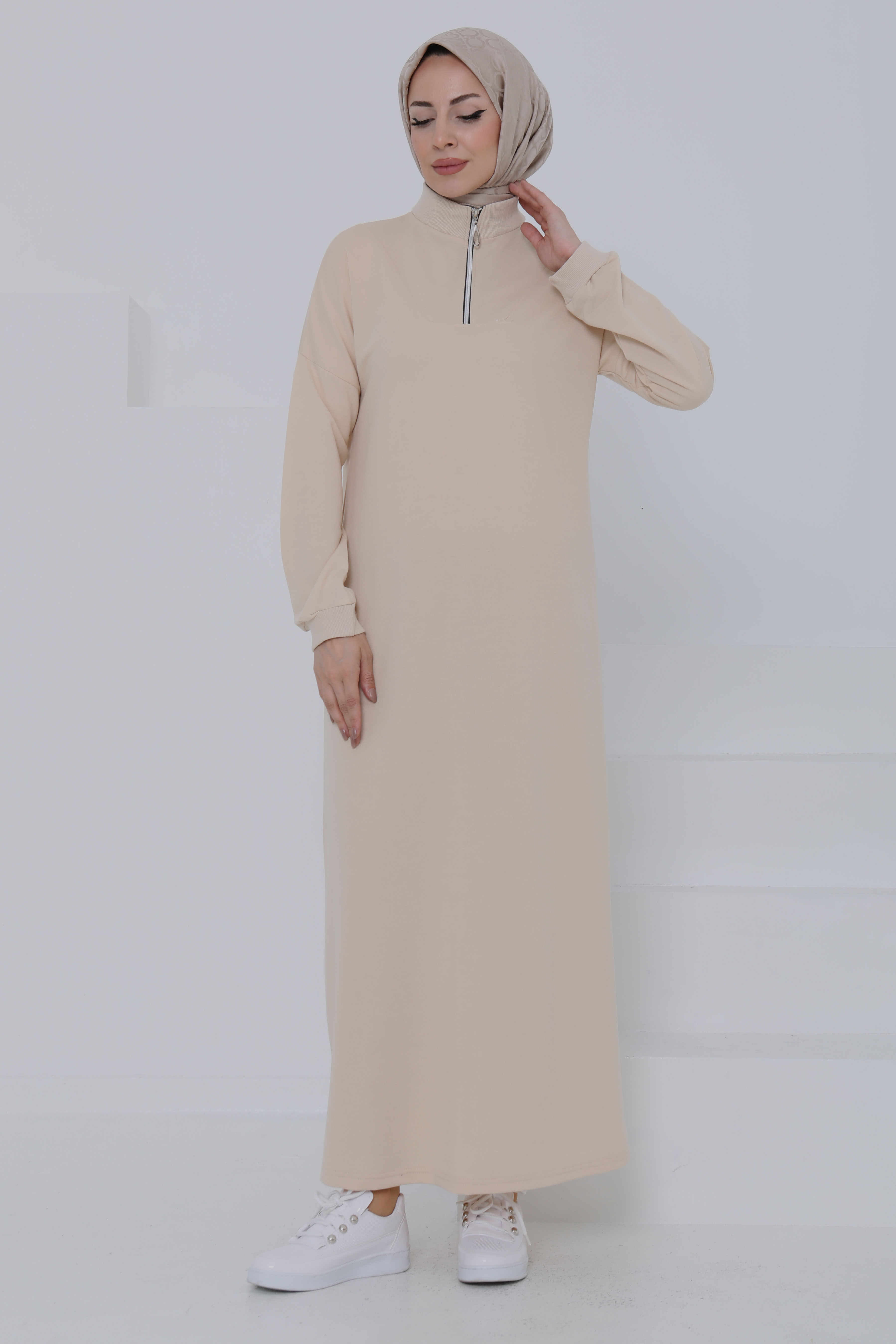 Fermuarlı Elbise Taş - 27046 - 2