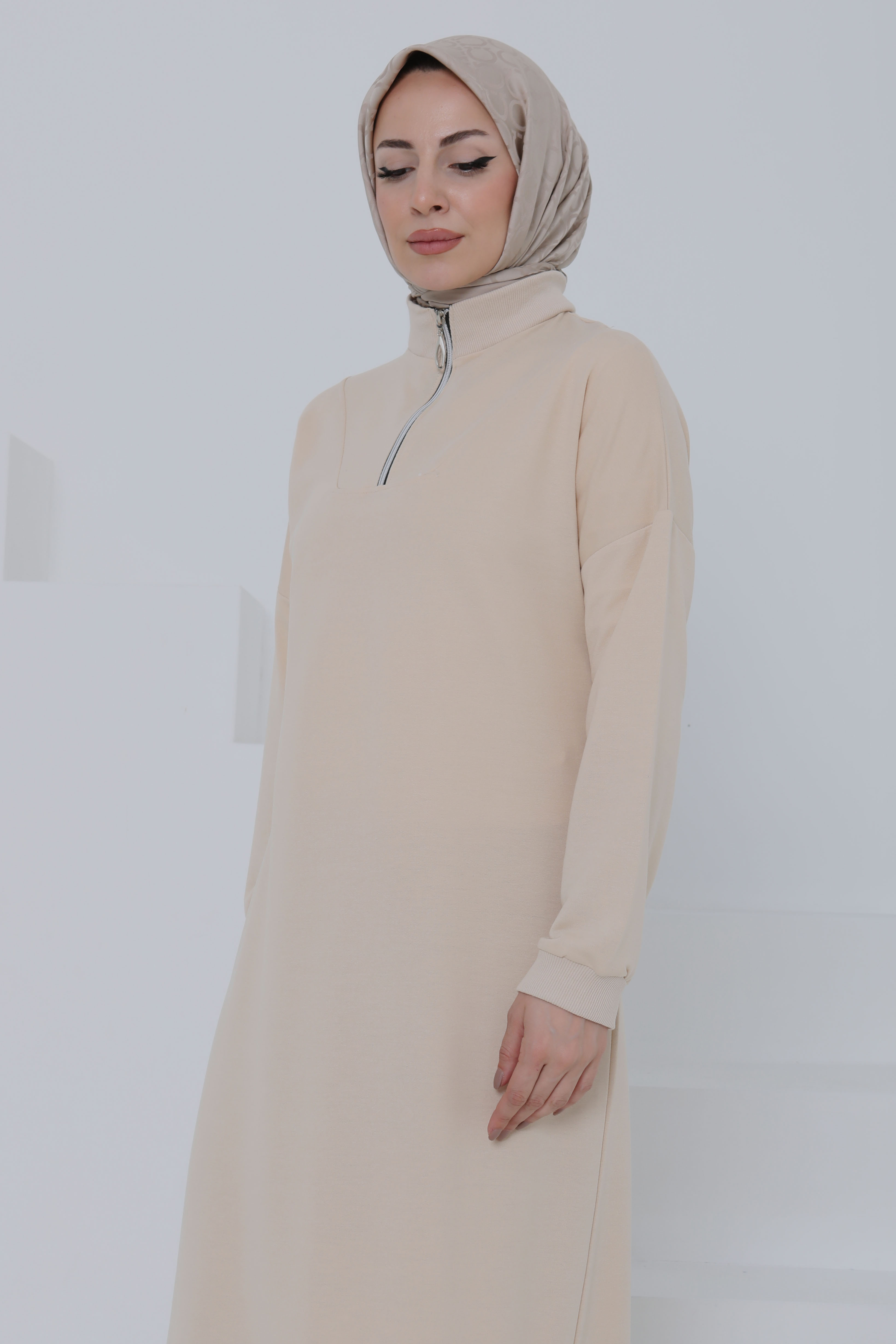 Fermuarlı Elbise Taş - 27046 - 3