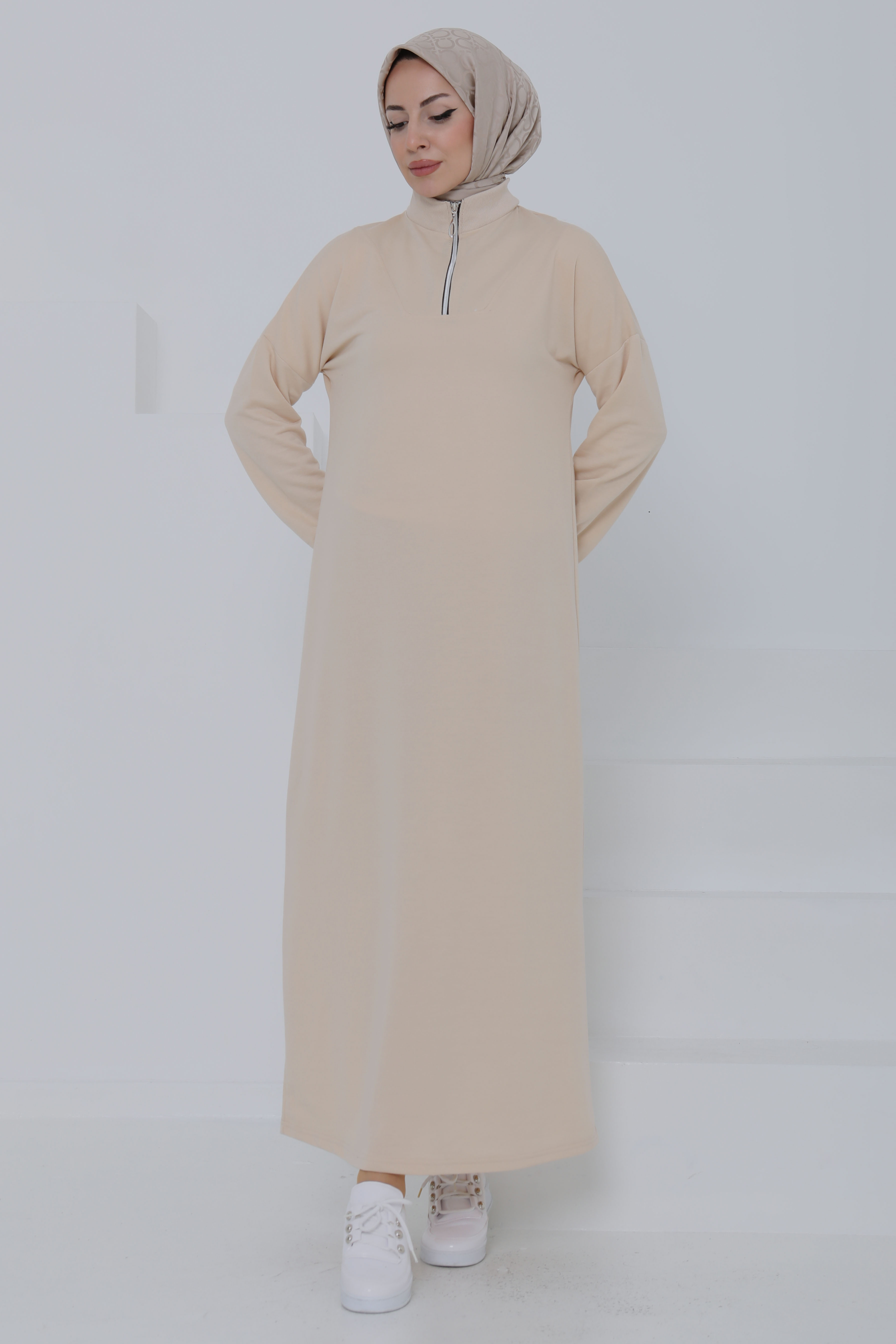 Fermuarlı Elbise Taş - 27046 - 4
