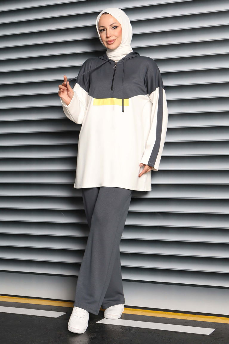 Fermuarlı Garnili Modal İkili Takım - 27862-FUME - TOFİSA