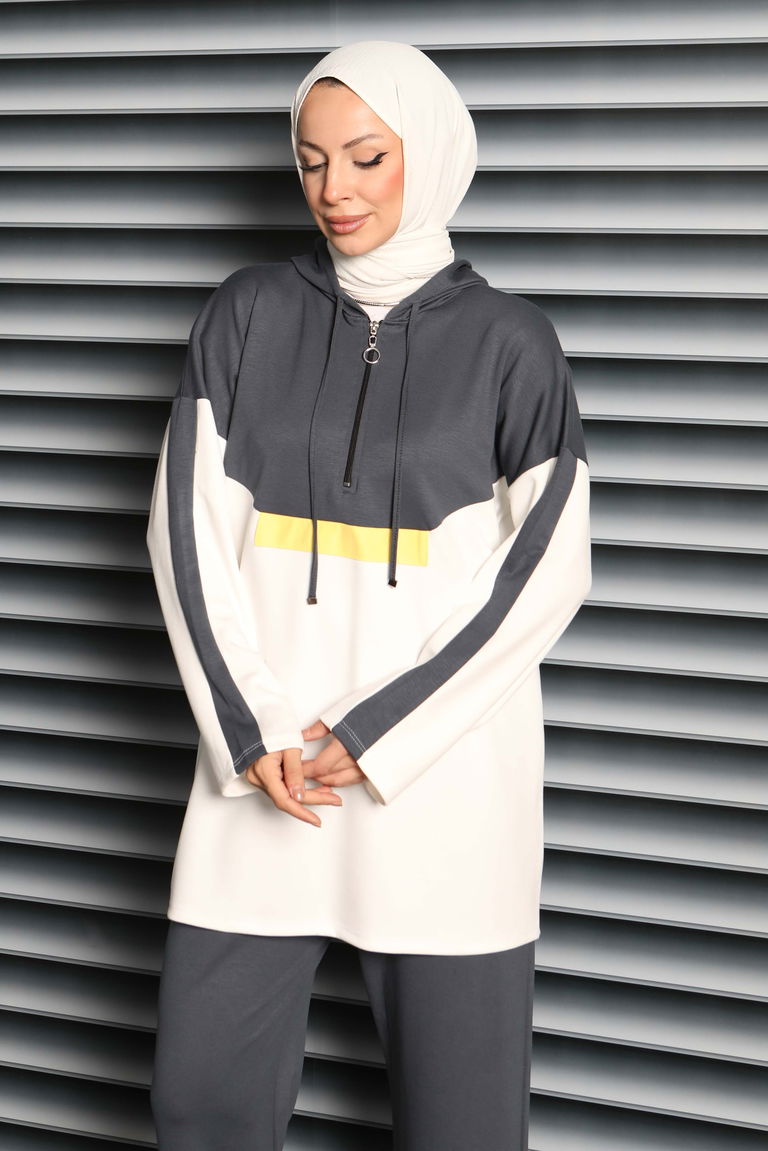 Fermuarlı Garnili Modal İkili Takım - 27862-FUME - TOFİSA