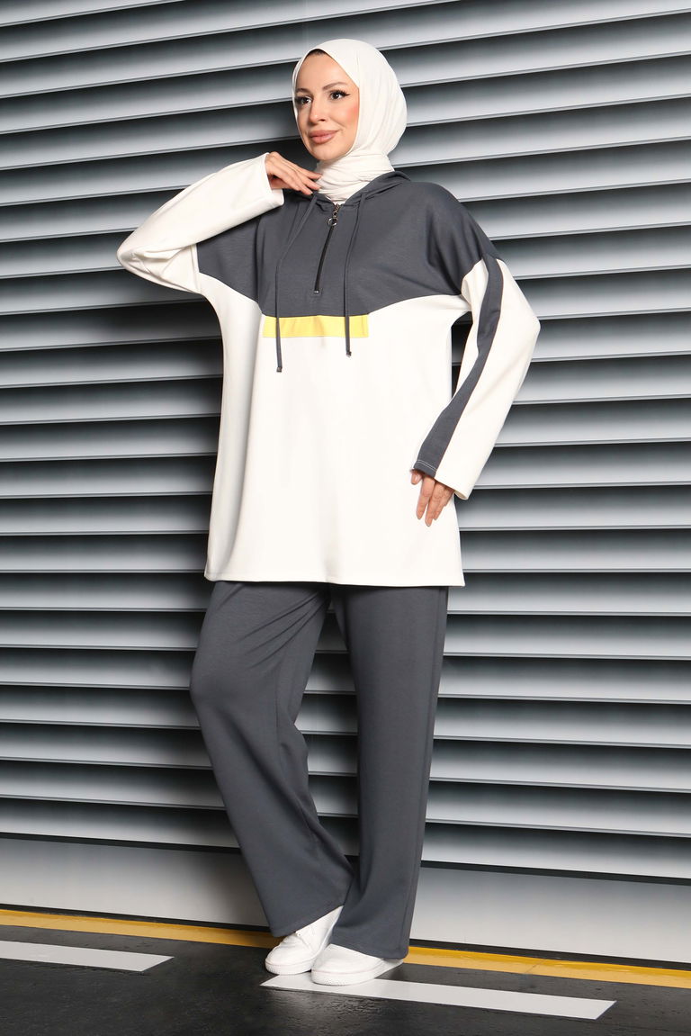 Fermuarlı Garnili Modal İkili Takım - 27862-FUME - TOFİSA