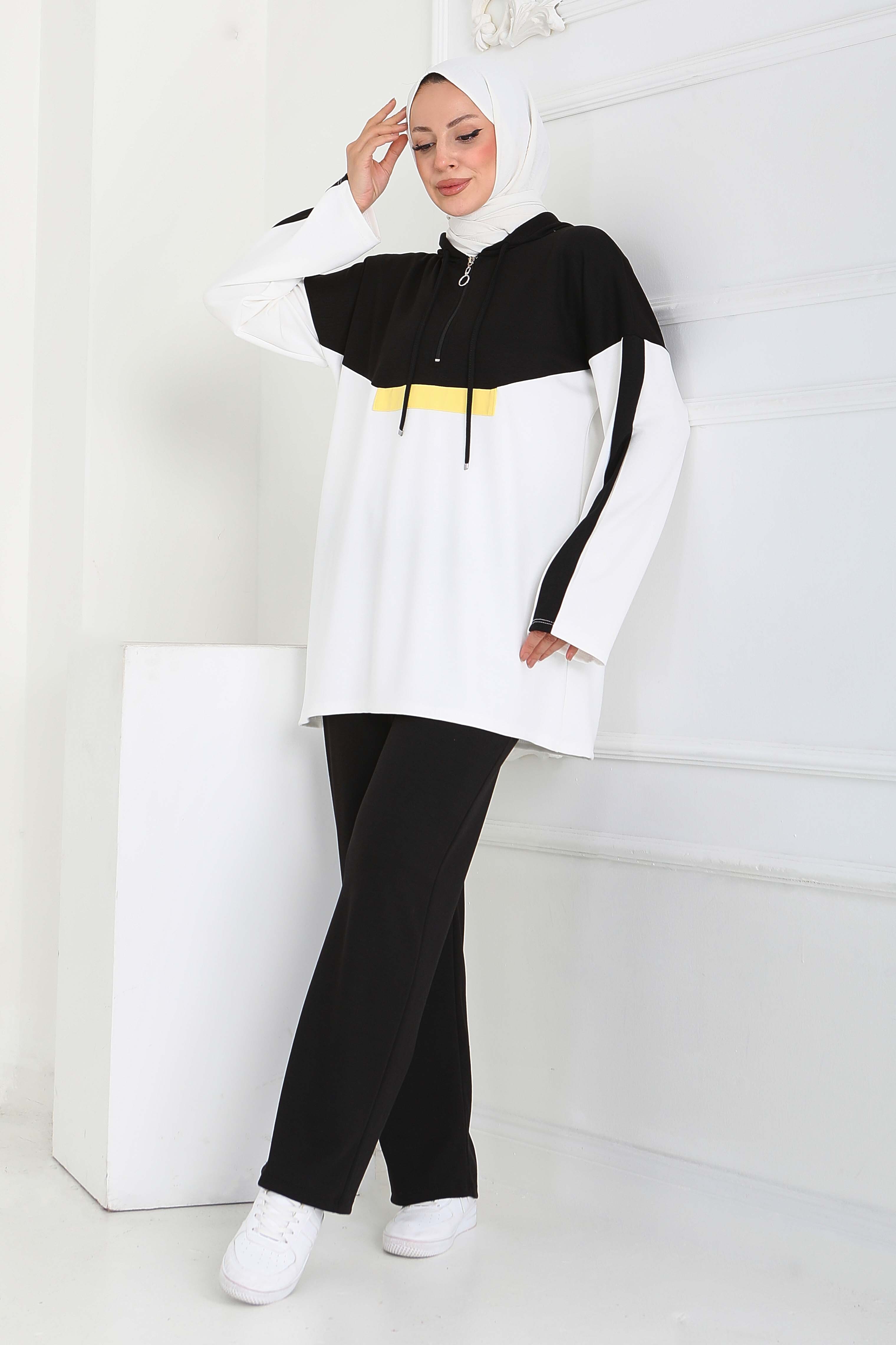 Fermuarlı Garnili Modal İkili Takım - 27862-SIYAH - 1