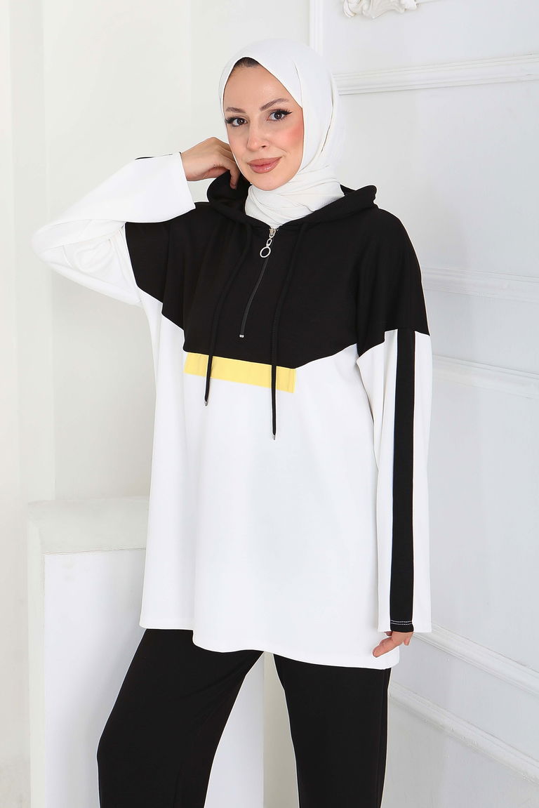 Fermuarlı Garnili Modal İkili Takım - 27862-SIYAH - TOFİSA