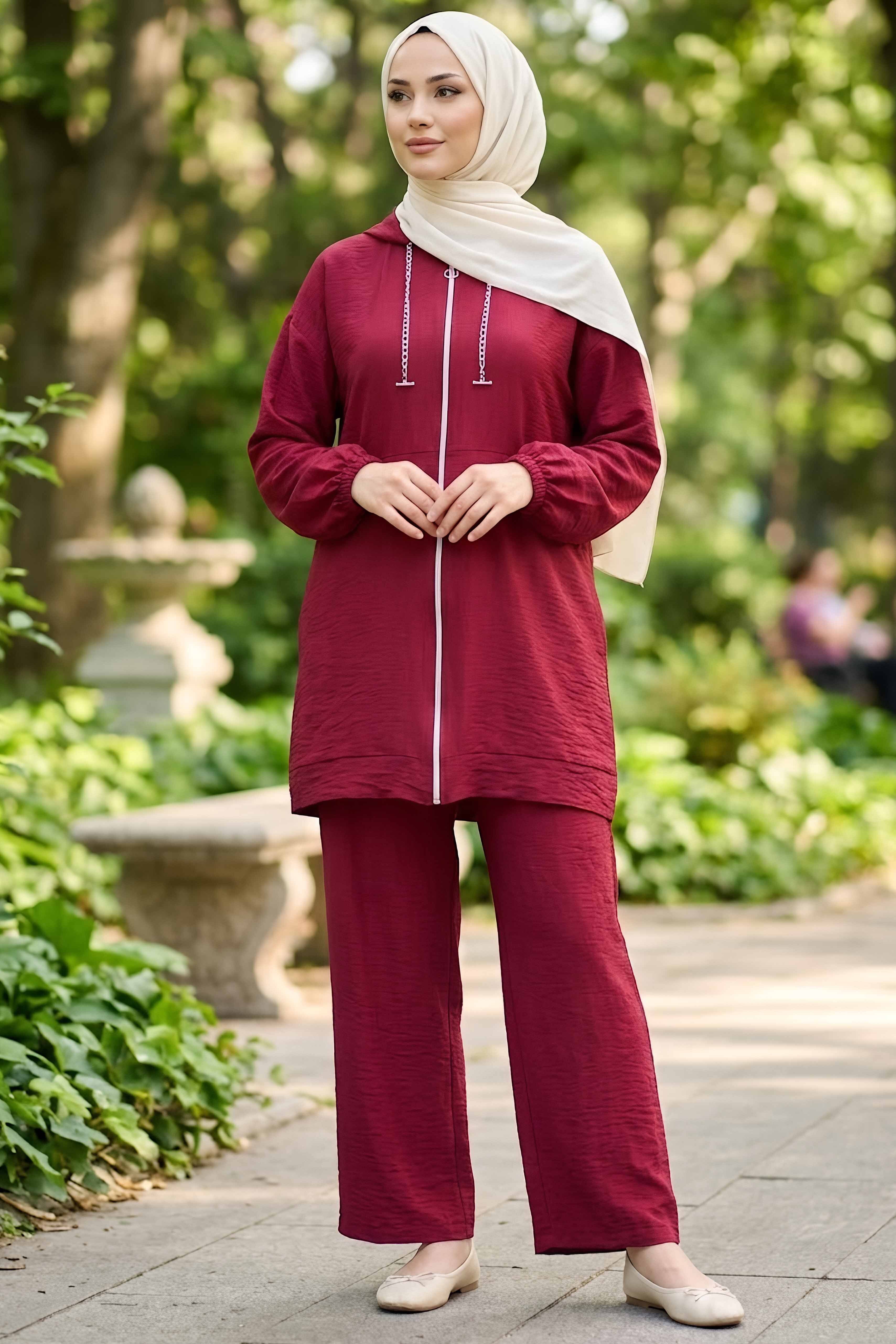 Fermuarlı İkili Takım Bordo - 28780-BORDO - 1