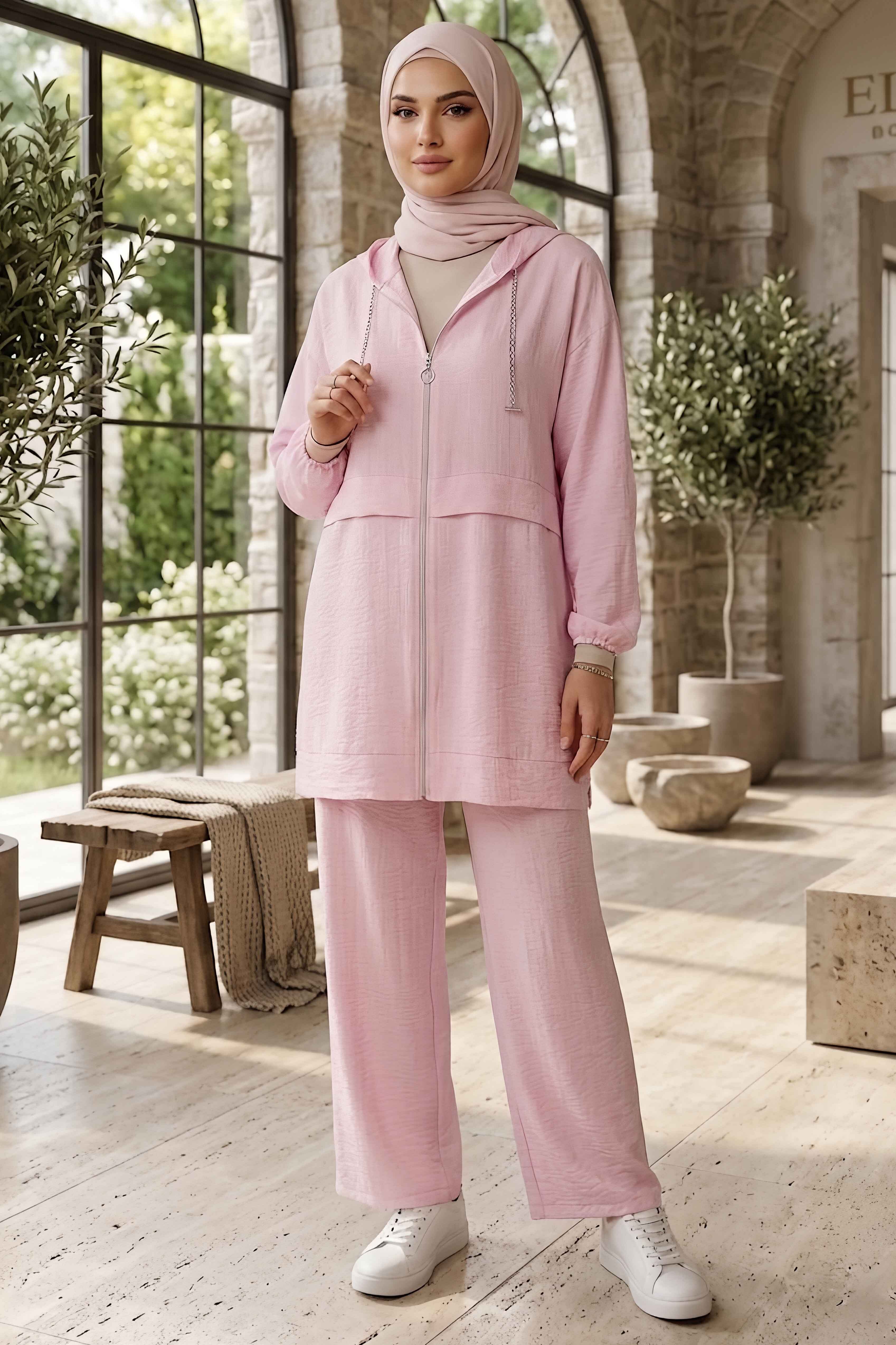 Fermuarlı İkili Takım Pembe - 28780-PEMBE - 1
