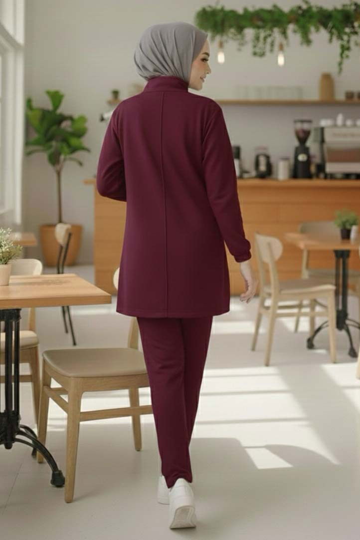 Fermuarlı Modal İkili Takım - 1013-BORDO - TOFİSA