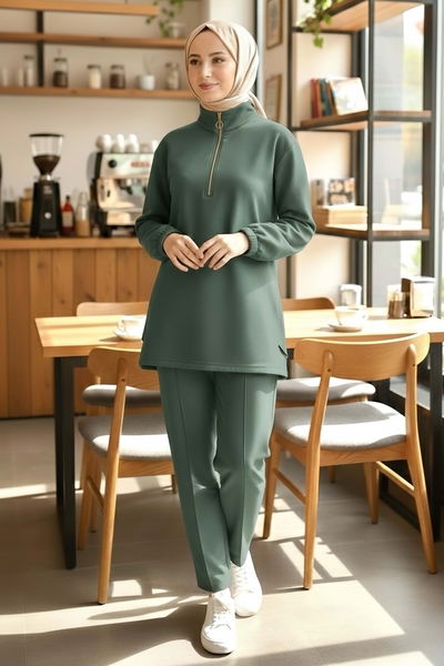 Fermuarlı Modal İkili Takım - 1013-HAKI 