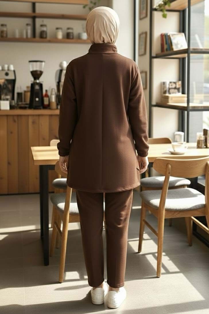 Fermuarlı Modal İkili Takım - 1013-KAHVE - 3