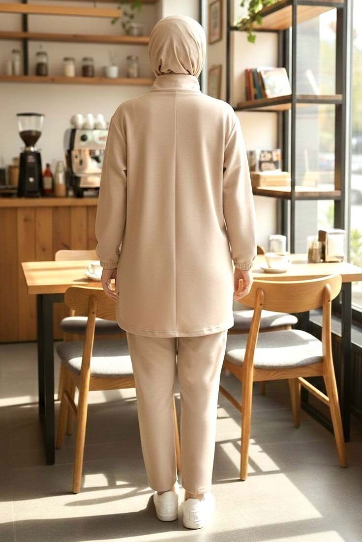 Fermuarlı Modal İkili Takım - 1013-KREM - 3