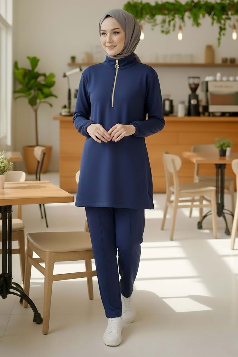 Fermuarlı Modal İkili Takım - 1013-LACIVERT - TOFİSA