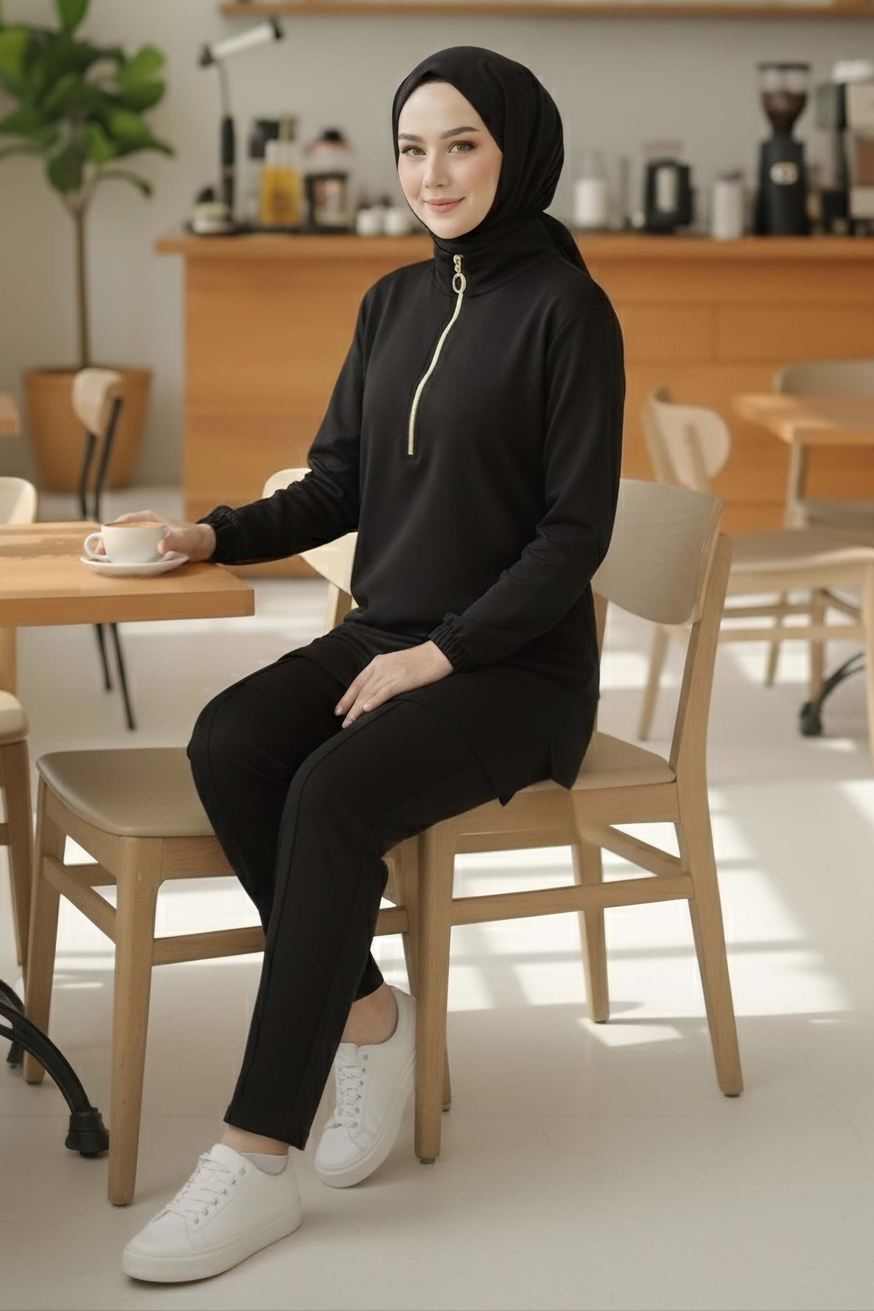 Fermuarlı Modal İkili Takım - 1013-SIYAH - 1