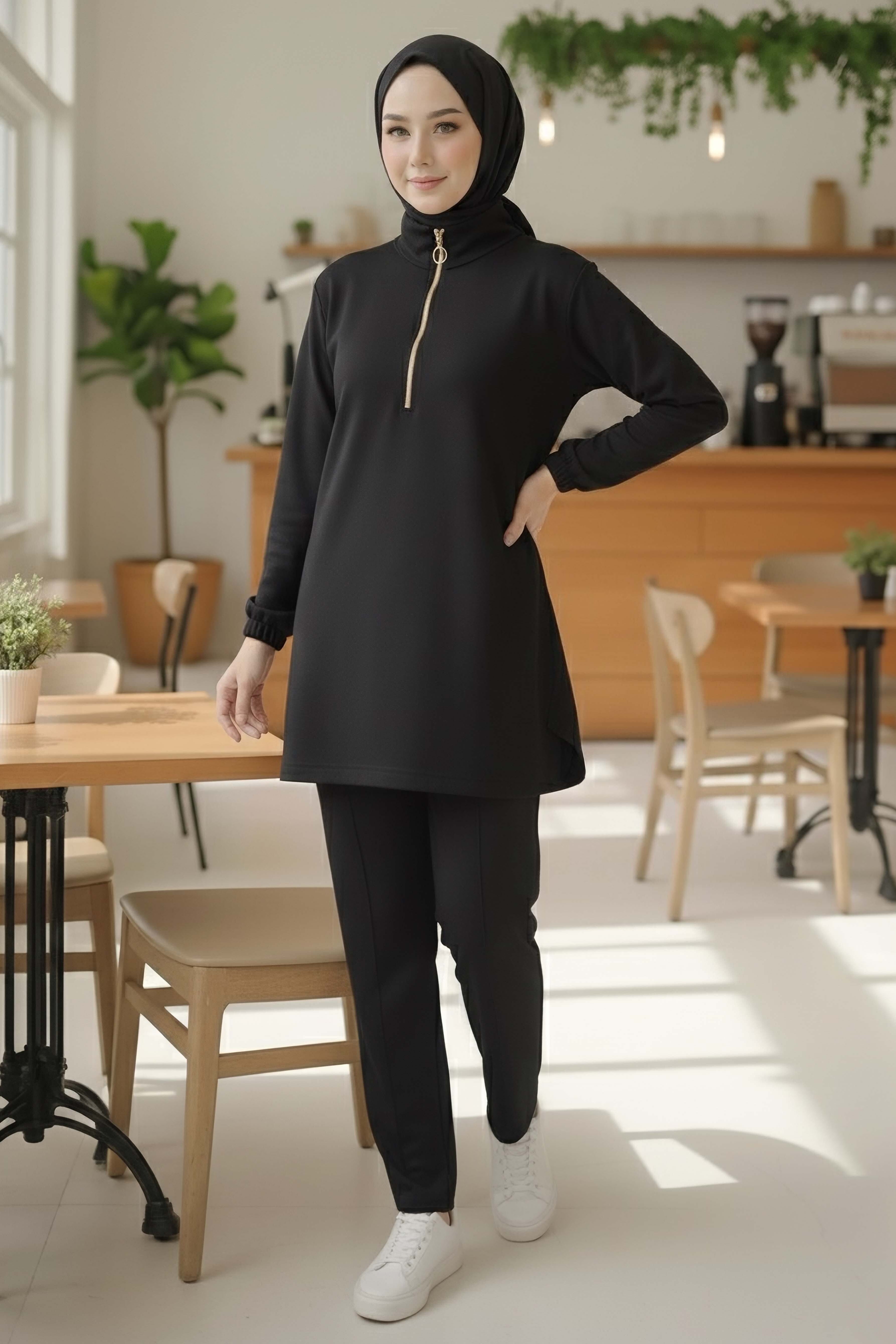 Fermuarlı Modal İkili Takım - 1013-SIYAH - 2