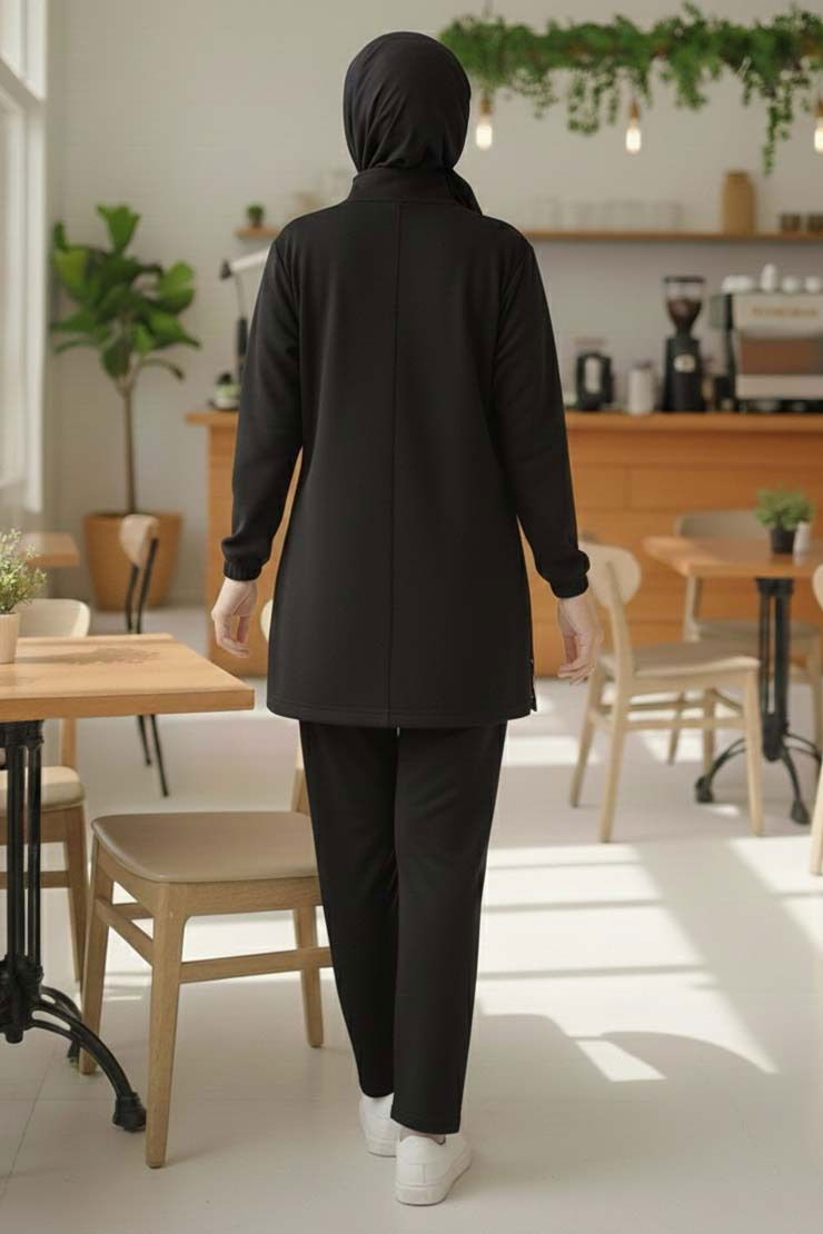 Fermuarlı Modal İkili Takım - 1013-SIYAH - TOFİSA