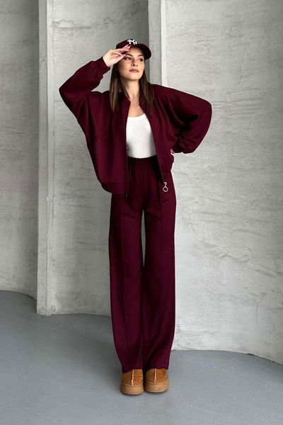 Fermuarlı Modal İkili Takım - 27713-BORDO 