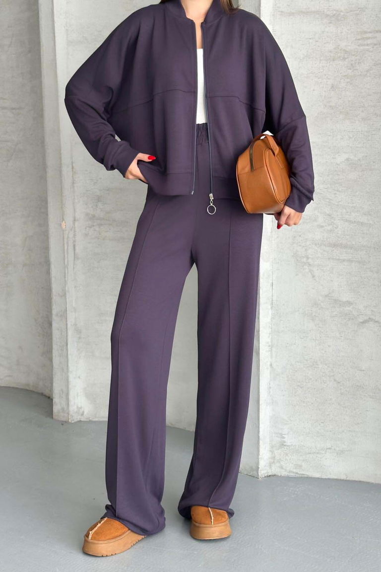 Fermuarlı Modal İkili Takım - 27713-MOR - TOFİSA