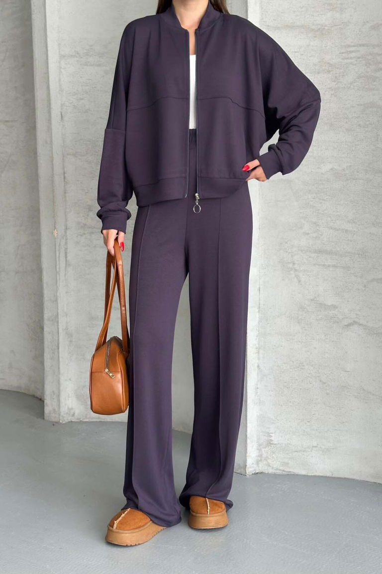 Fermuarlı Modal İkili Takım - 27713-MOR - TOFİSA