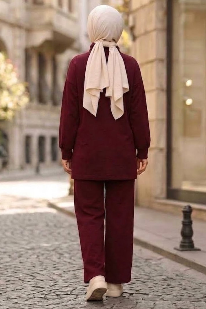 Fermuarlı Oysh Modal Takım Bordo - 28920-BORDO - 3