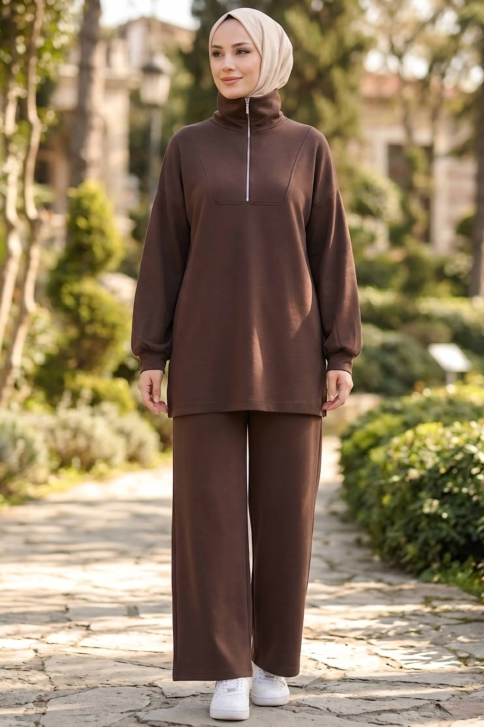 Fermuarlı Oysh Modal Takım Kahve - 28920-KAHVE - 1