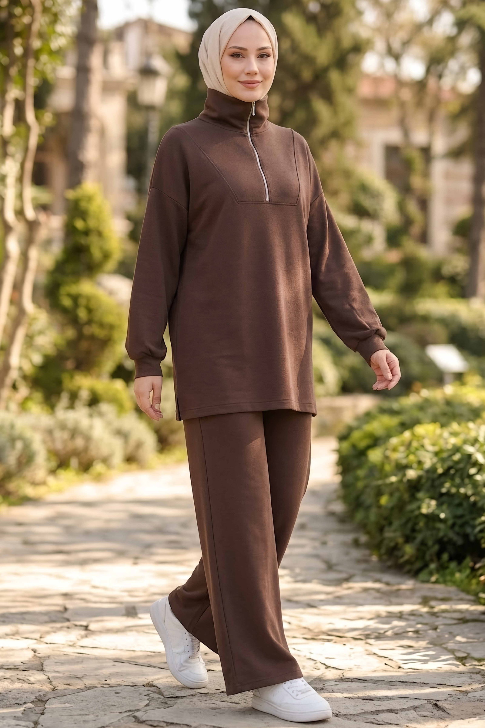 Fermuarlı Oysh Modal Takım Kahve - 28920-KAHVE - 2