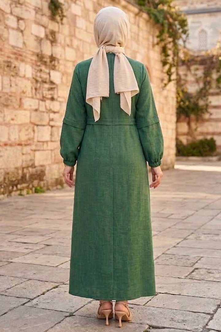 Fermuarlı Sofia Keten Ferace Zümrüt - 2125-ZUMRUT - 3
