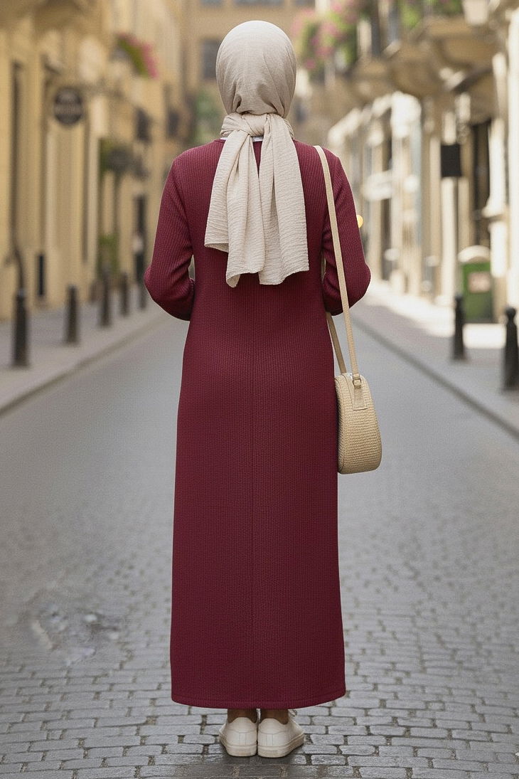 Fermuarlı Triko Ferace - 27989-BORDO - 4