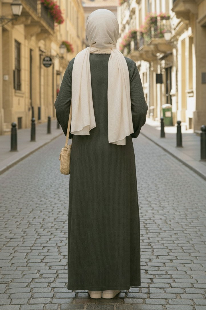 Fermuarlı Triko Ferace - 27989-HAKI - TOFİSA