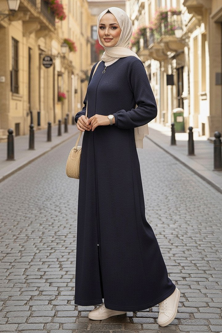 Fermuarlı Triko Ferace - 27989-LACIVERT - 3