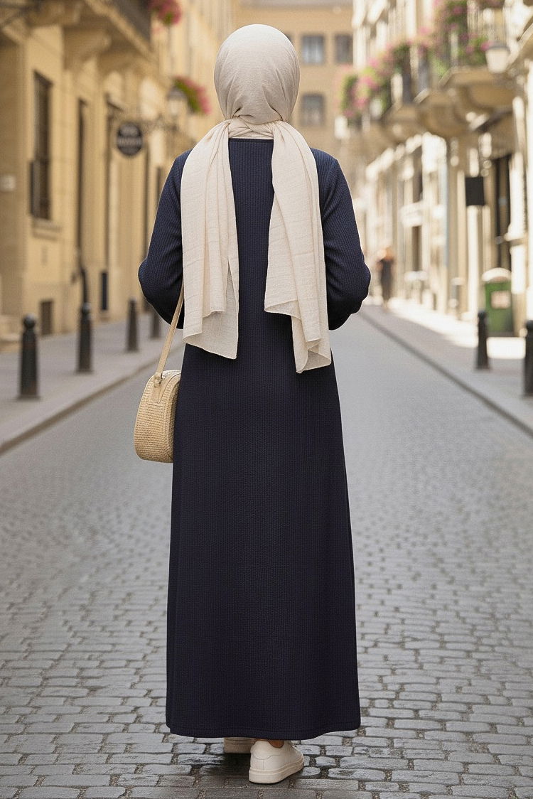 Fermuarlı Triko Ferace - 27989-LACIVERT - TOFİSA