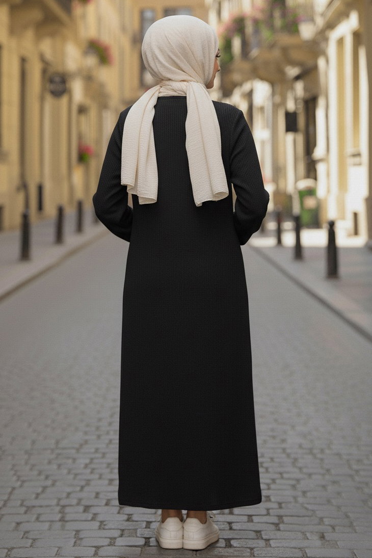 Fermuarlı Triko Ferace - 27989-SIYAH - 4