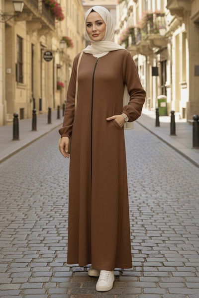 Fermuarlı Triko Ferace - 27989-TABA 