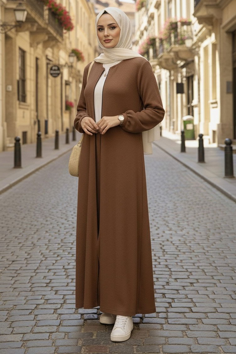 Fermuarlı Triko Ferace - 27989-TABA - 2