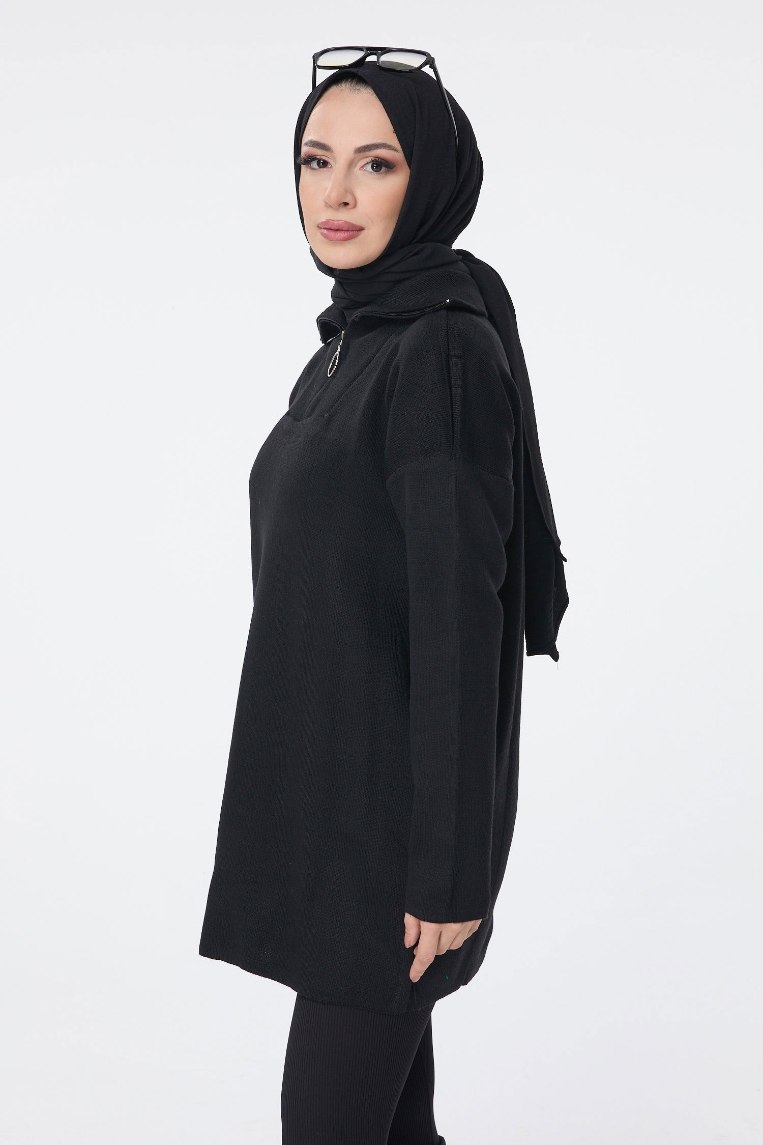 Fermuarlı Triko Uzun Kazak - 27627 - 3