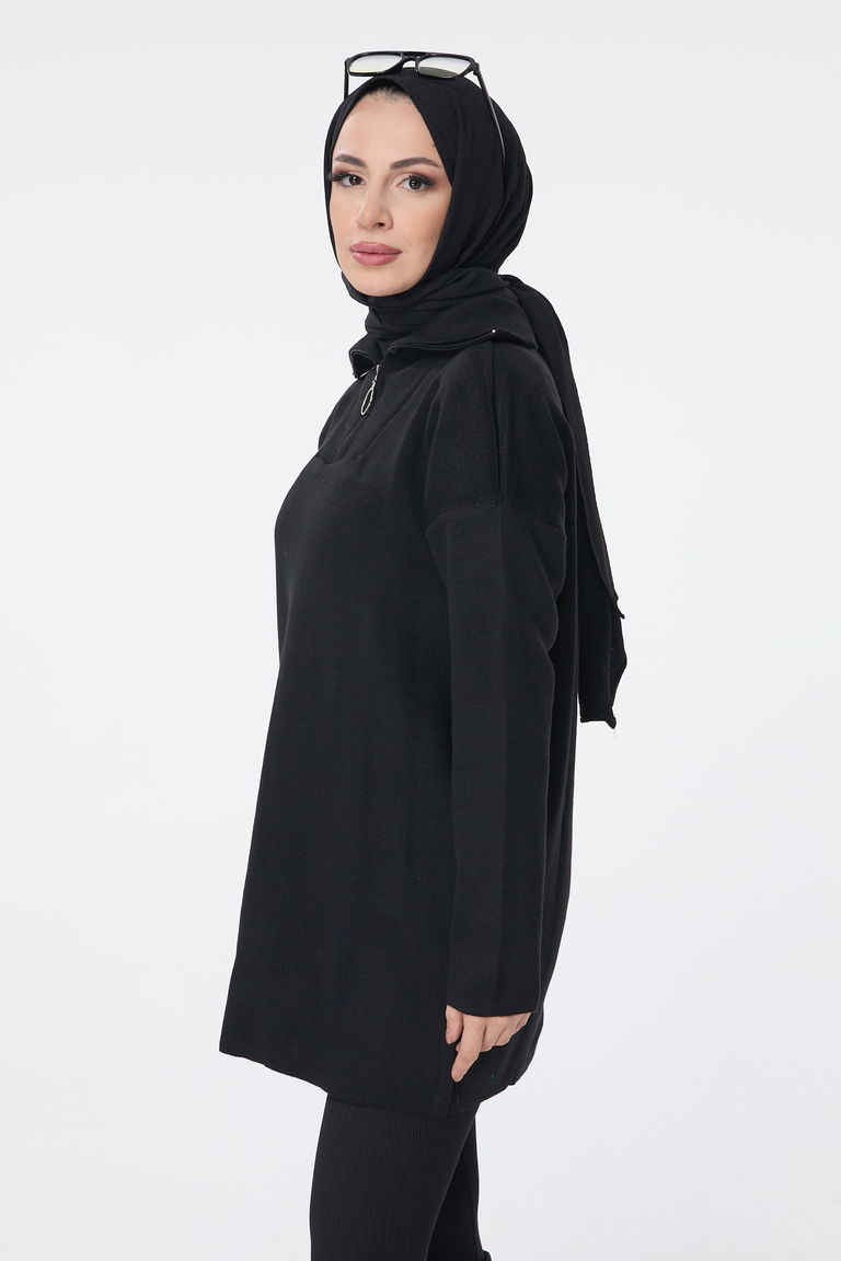 Fermuarlı Triko Uzun Kazak - 27627 - TOFİSA