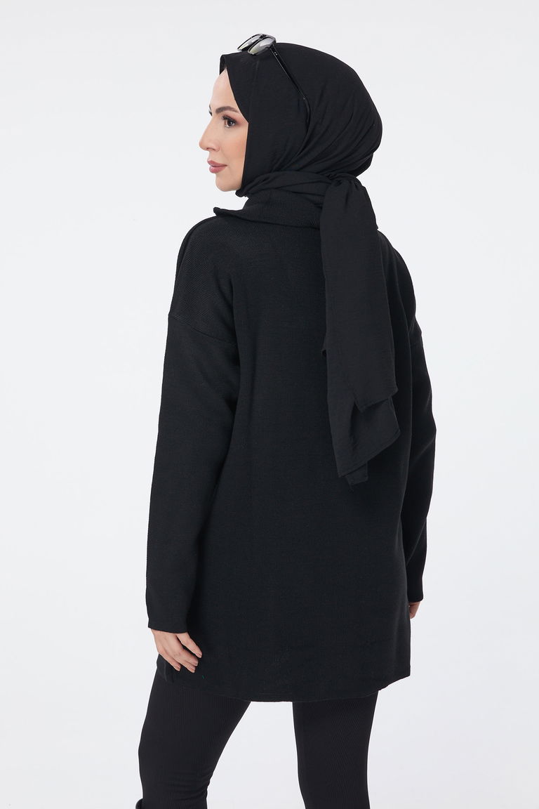 Fermuarlı Triko Uzun Kazak - 27627 - TOFİSA