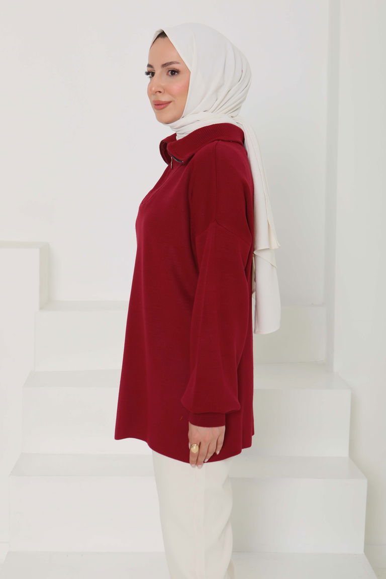 Fermuarlı Triko Uzun Kazak - 27627 - TOFİSA