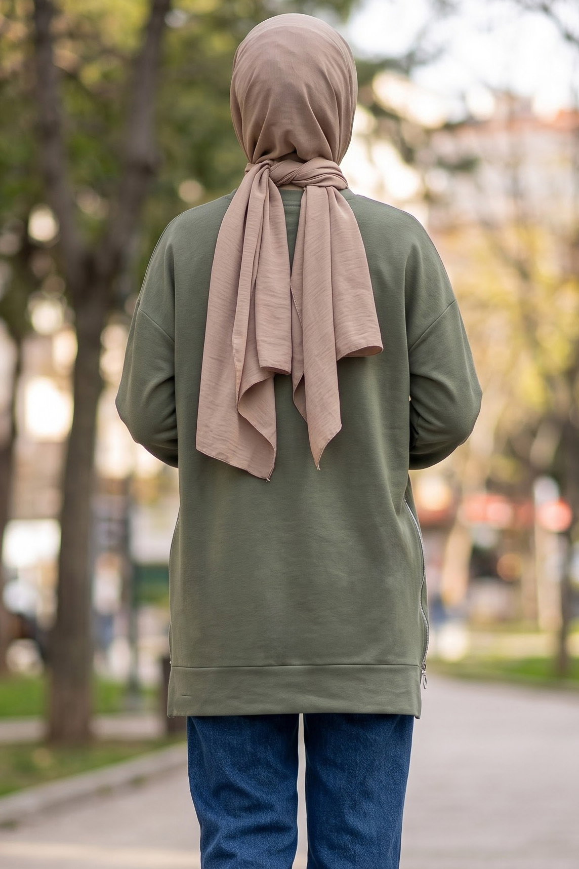 Fermuarlı Ve Garnili Modal Tunik Haki - 29299-HAKI - 3